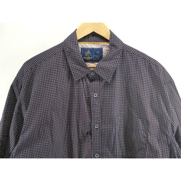 EUC Men’s Rugby University Short Sleeve Button Up‎ 2X 100% Cotton Burgundy Gray - Picture 1 of 7